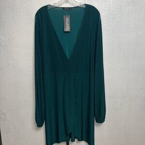 Boohoo Disco Slinky Belted Wrap Dress Emerald size 20 NWT